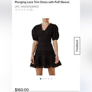 Endless Rose Plunging Lace trim‎ dress w/Puff Sleeves. Worn about 3x. 160 retail